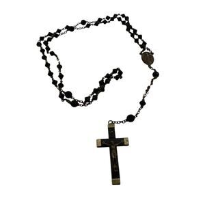 Vintage 1960s Rosary Ebony Beads and Brassy Chain Made in France